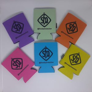 All 6 colors of the SDQzie logo'd coozies